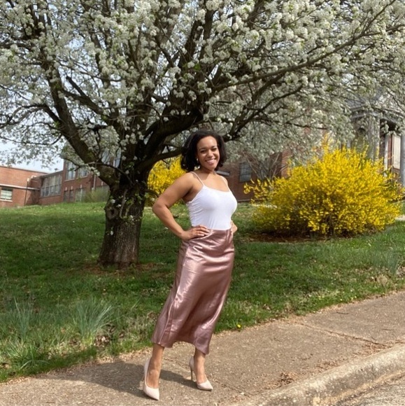 Blush Pink Silk Midi Skirt